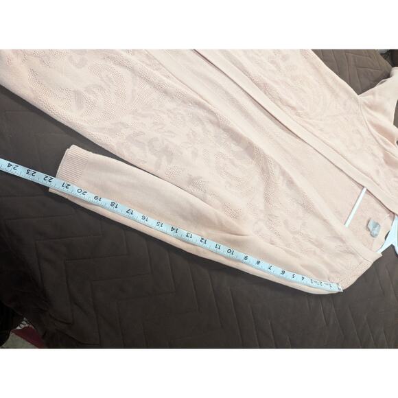 Pretty light pink duster style floral /jacquard cardigan by Chicos size 1 - Picture 10 of 11